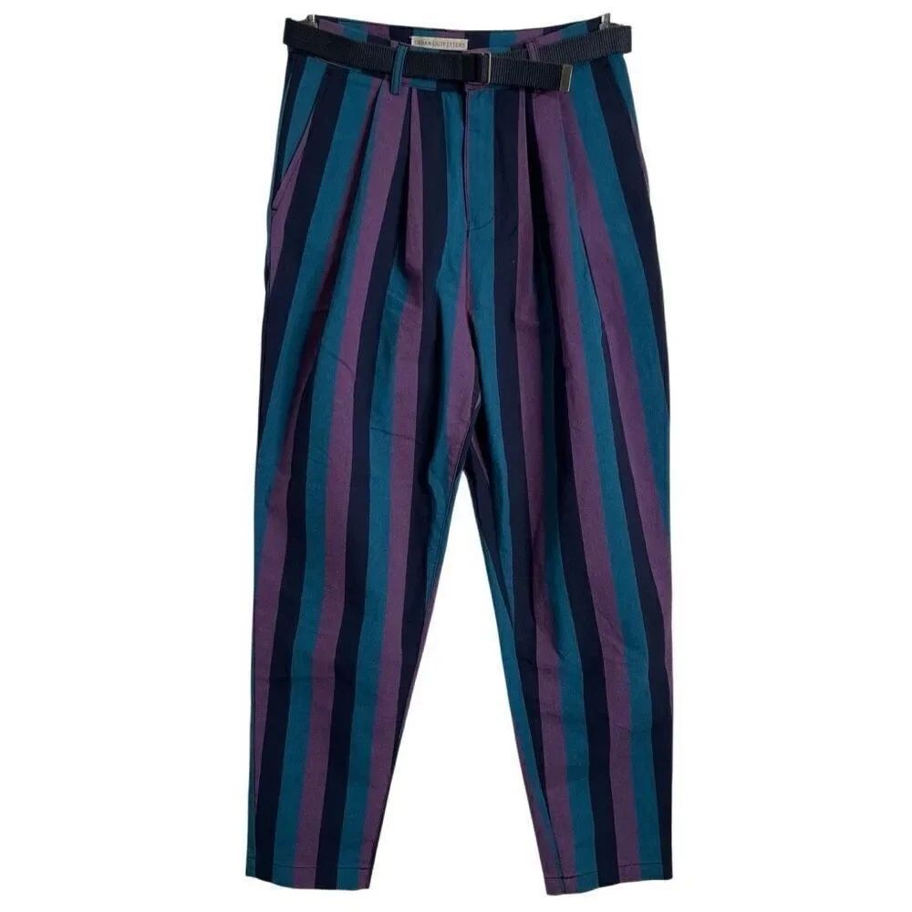 Urban Outfitters Womens Della Striped Tapered 2 Grunge Punk High Rise Pleat Fron